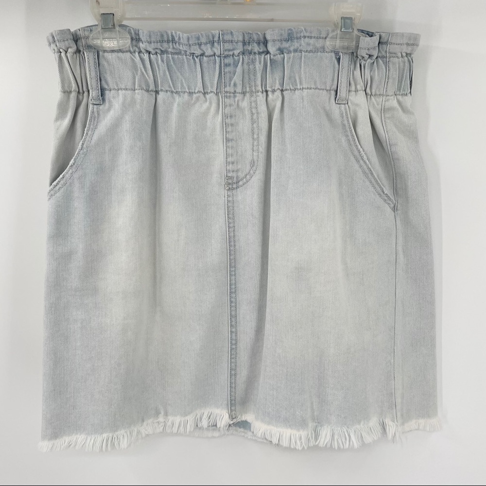 Juniors Light Wash Paper Bag Denim Skirt - Picture 2 of 13
